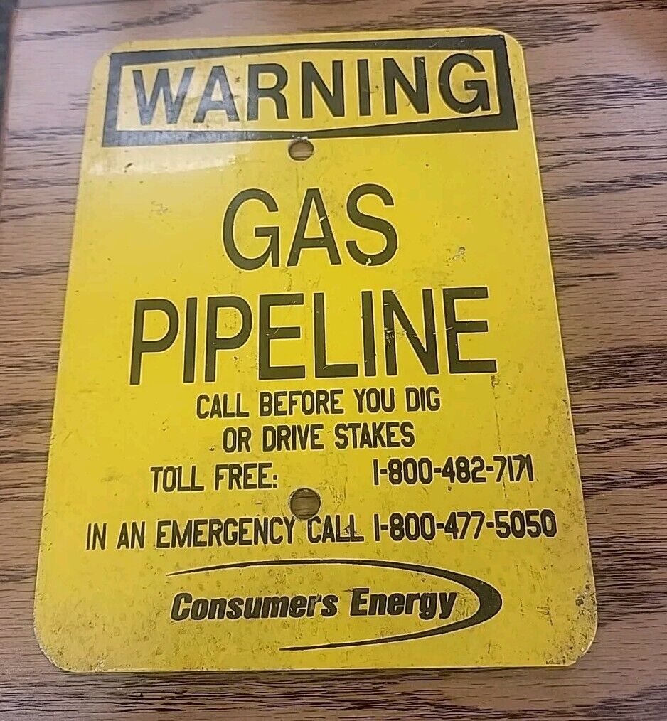 Consumers Power Warning Gas Pipeline Metal Sign 11x8\