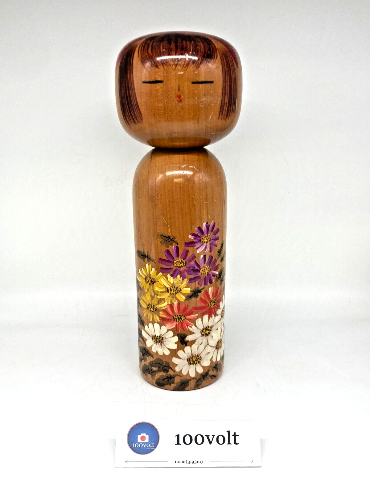 36cm Vintage Japanese Sosaku Kokeshi Dolls Wooden Craft Colorful Flowers