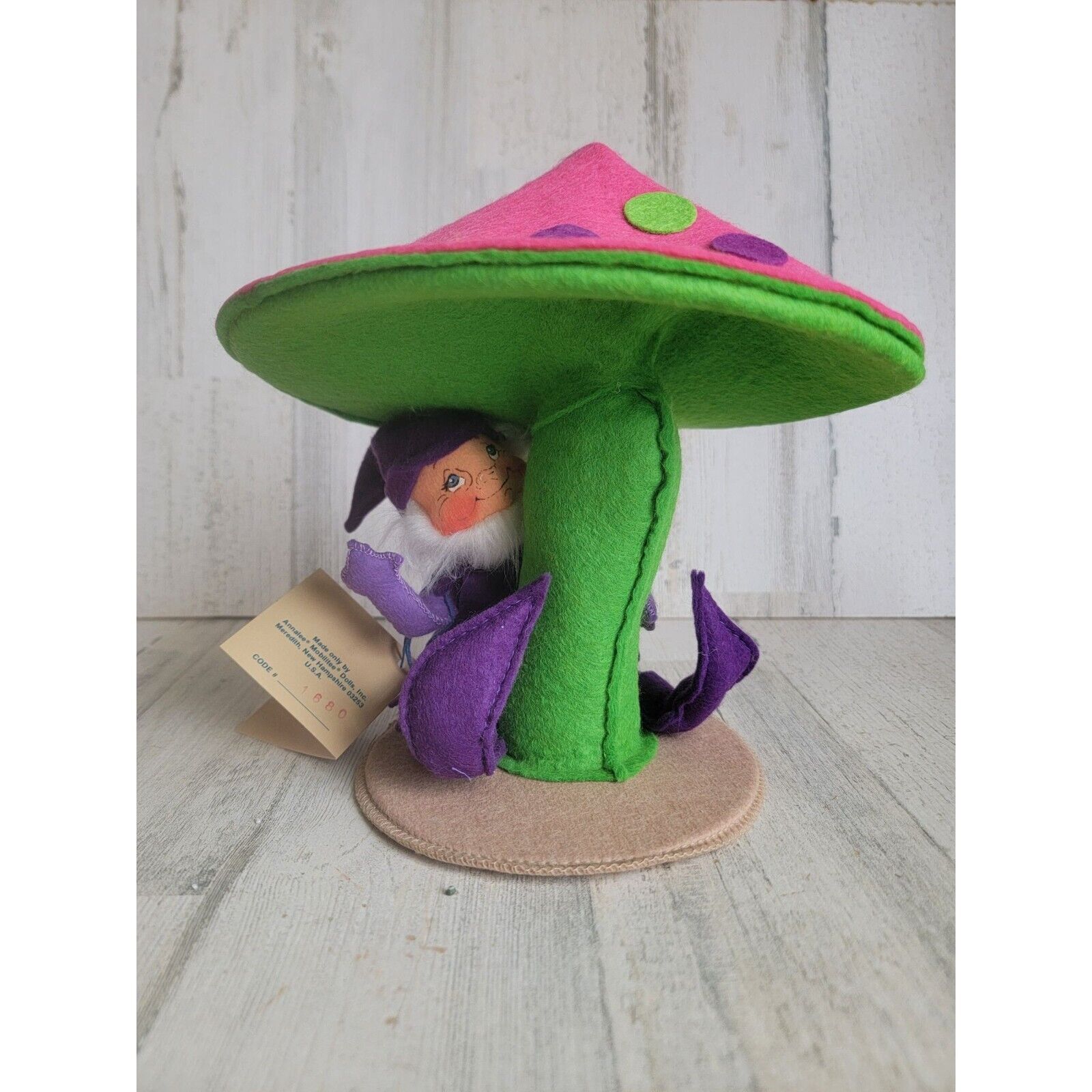 Annalee 1991 pink mushroom gnome pixie elf doll Society