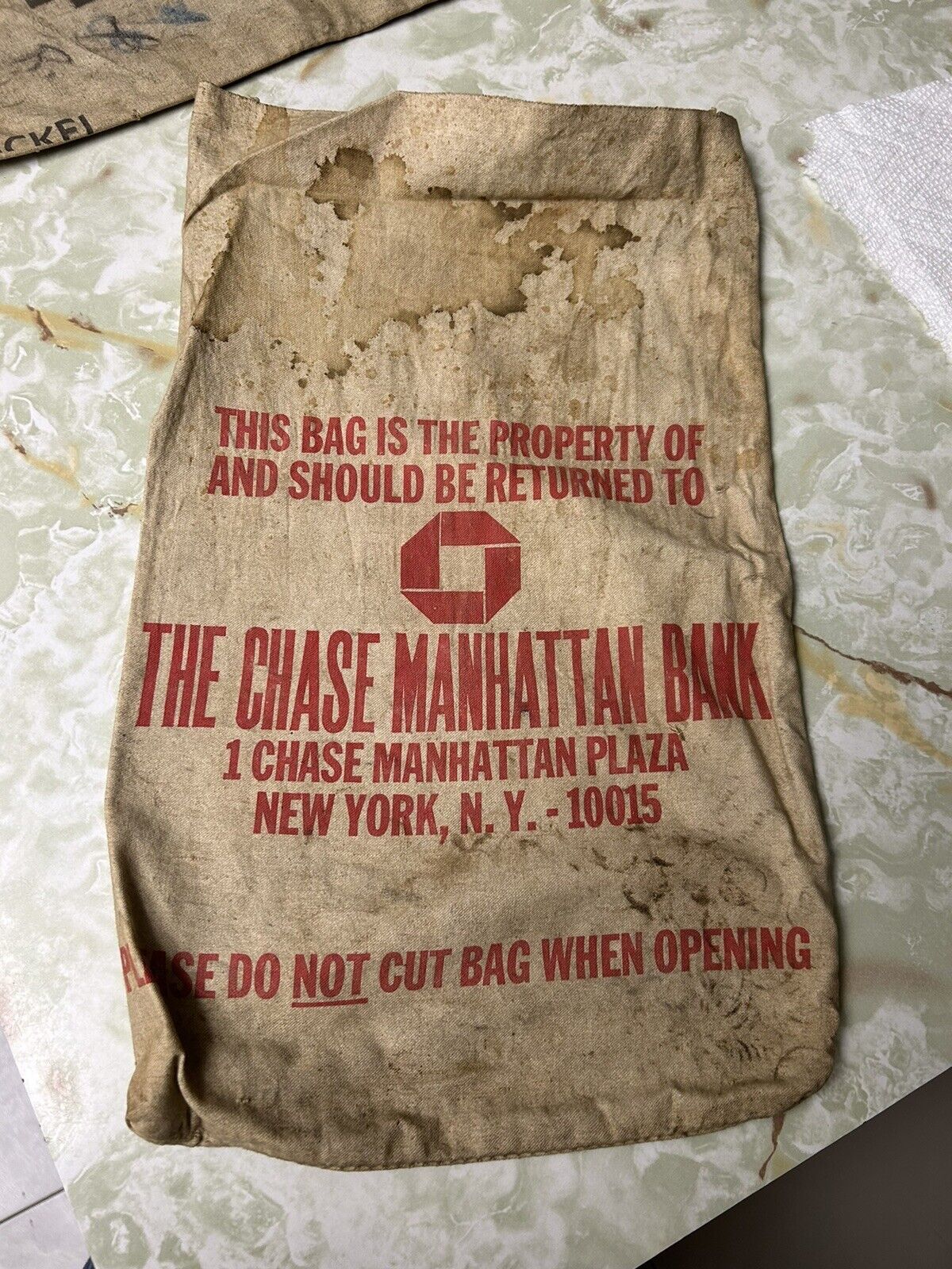 Vintage Chase Manhattan Bank Canvas Money Bag / New York City