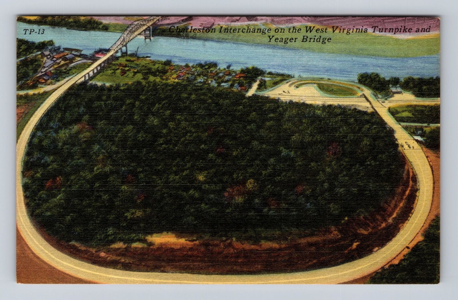 Charleston WV-West Virginia, Aerial Interchanging On Turnpike, Vintage Postcard