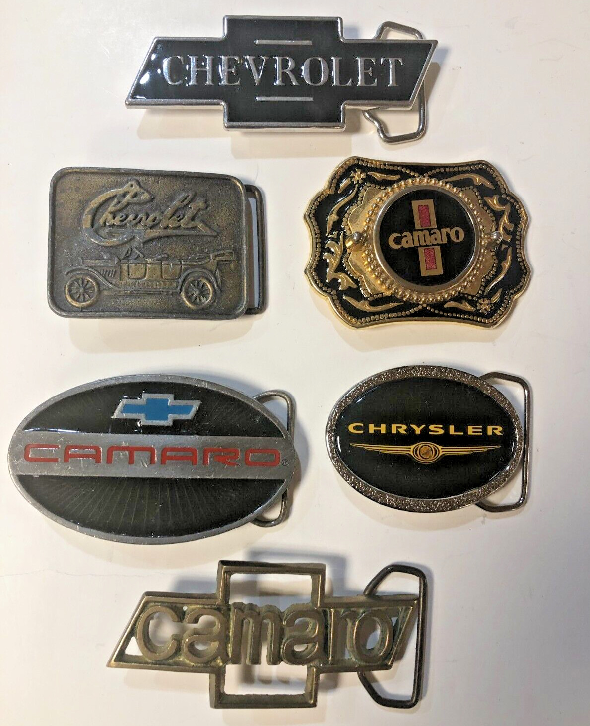 Vintage Chevy Camaro Chrysler Belt Buckle - Lot of 6