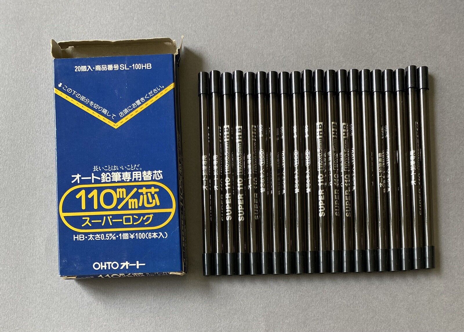 Box of Vintage Japanese Pencil Leads OHTO SUPER LONG 110mm HB 20 tubes NOS 0.5