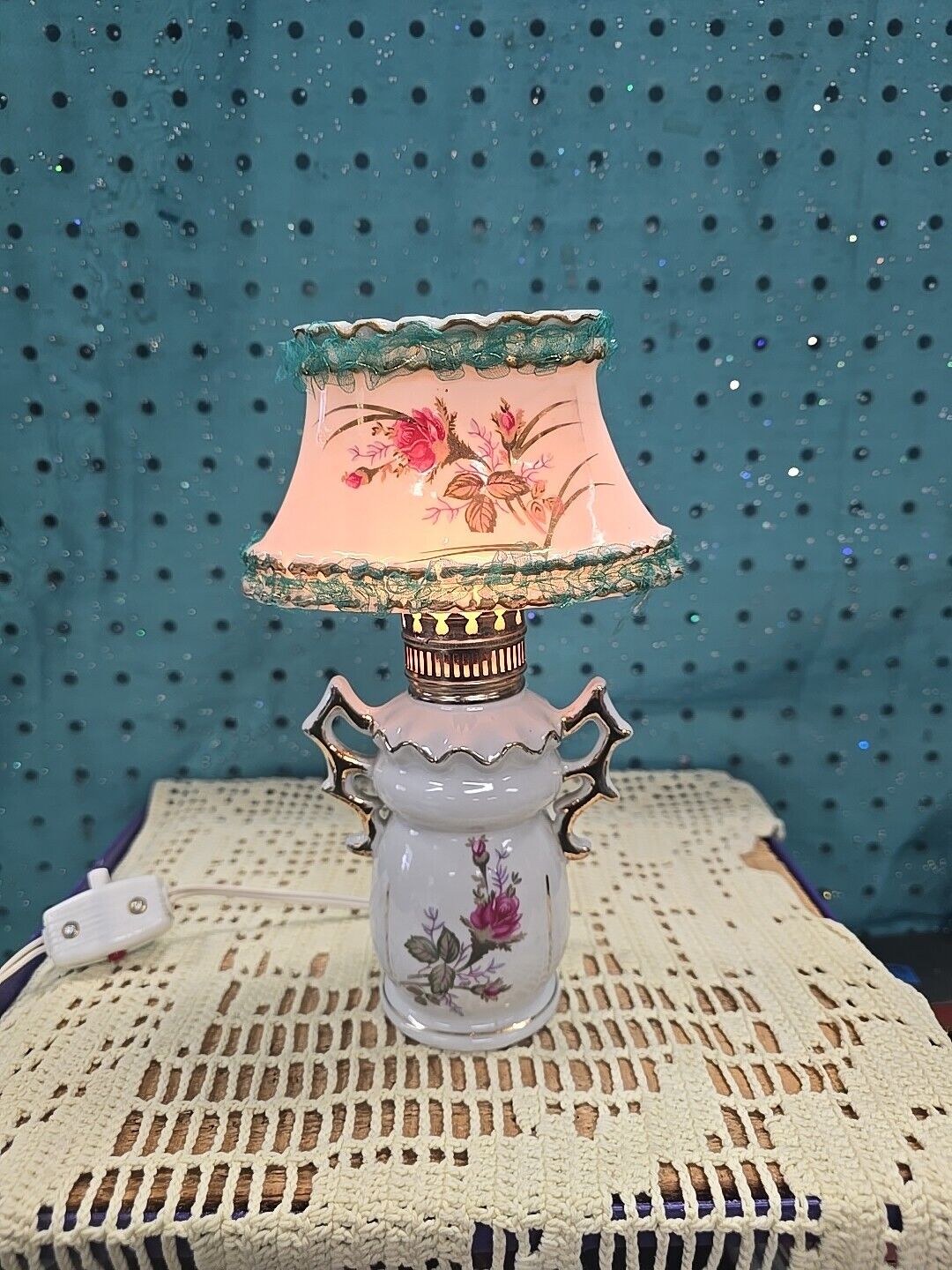 Vintage Wales Japan Handpainted Bisque Porcelain Small Lamp/Nightlight, Adorable