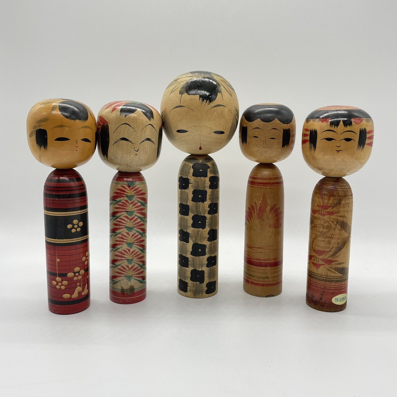Vintage Small Kokeshi  Dolls lot japanese 5 wooden Bulk All Signed 1970's KS004