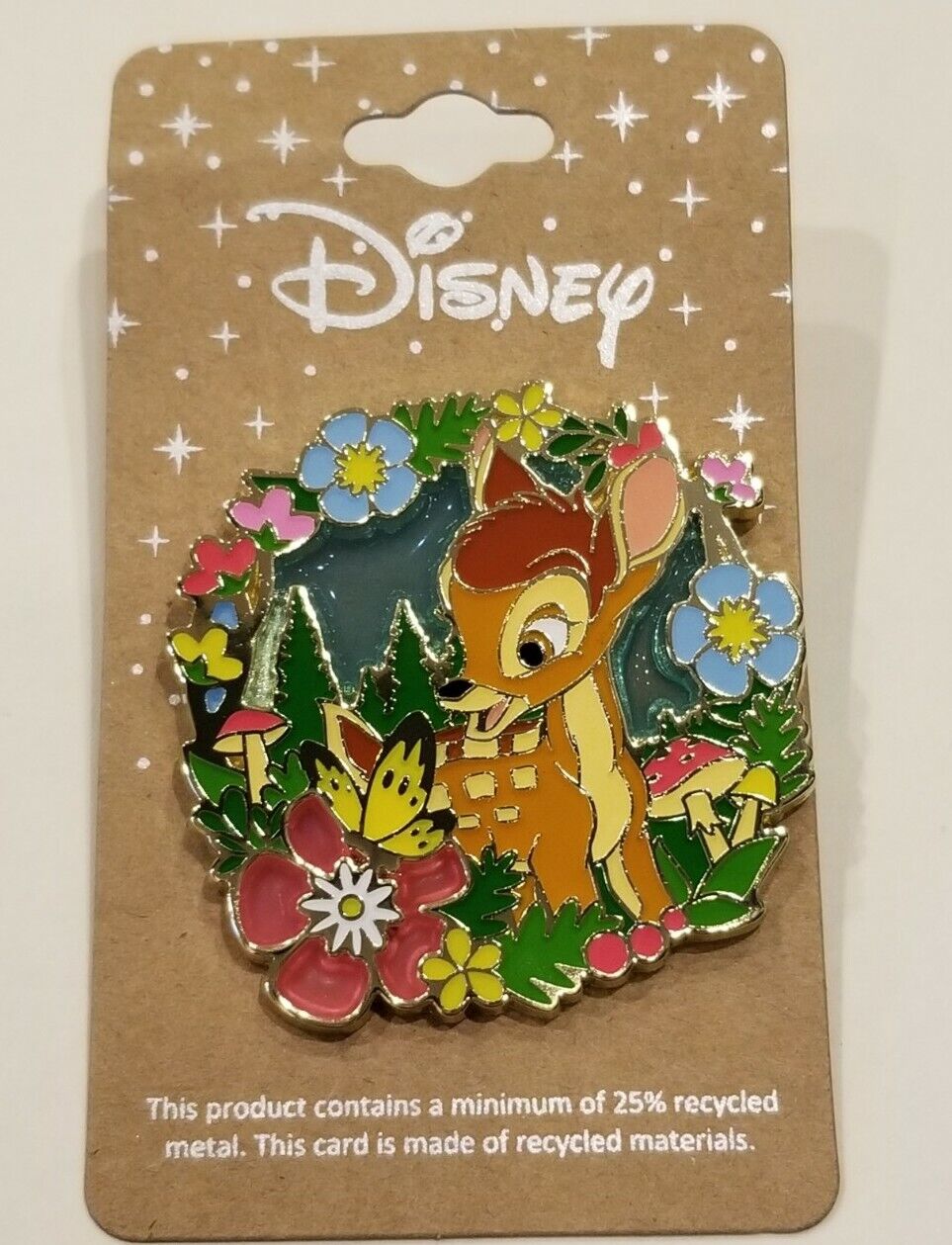 Disney Bambi Floral Portrait Stained Glass Enamel Pin NEW