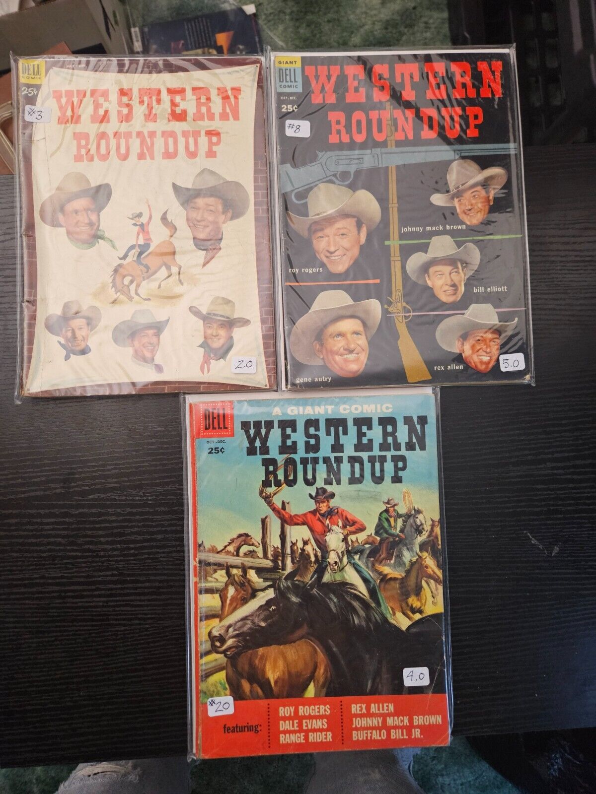 3 Lot Western Roundup Dell Giant #3, 8, 20  Dell 1953-57 Comic Book Golden Age