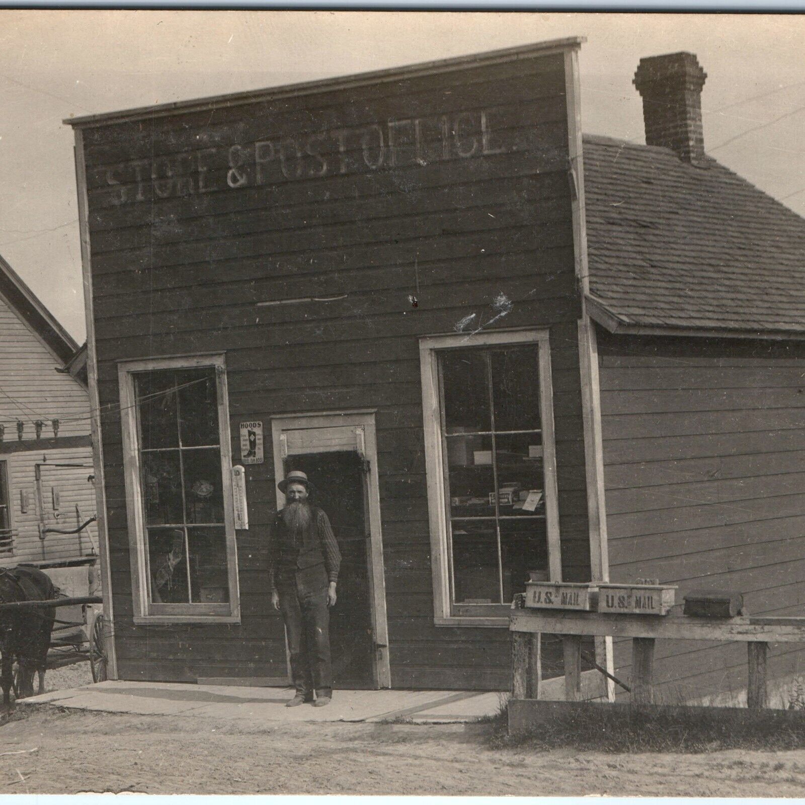 c1900s Mystery Small Town Post Office RPPC Store Telegraph Line Sharp Photo A155