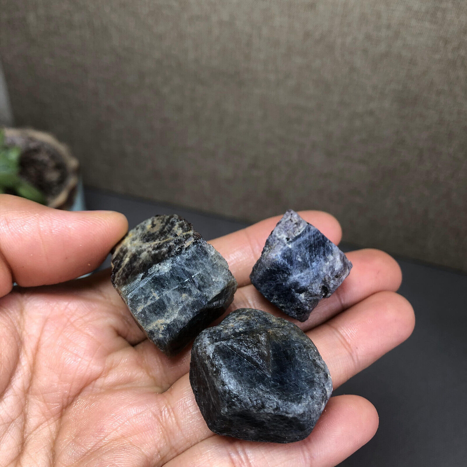 3Pcs Natural Blue Corundum Ruby Crystal Rough original Mineral Specimens A2426