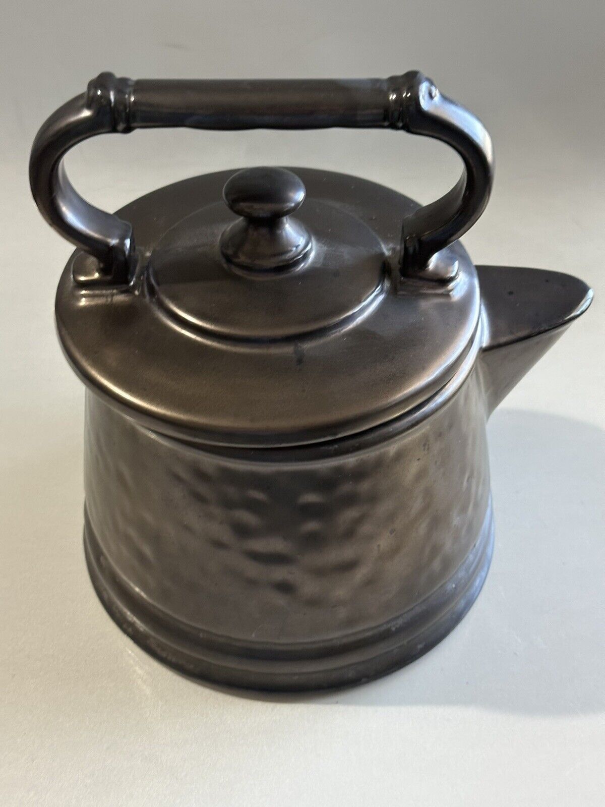 Vintage McCoy Faux Hammered Brass Ceramic Pottery Tea Kettle Shaped Cookie Jar