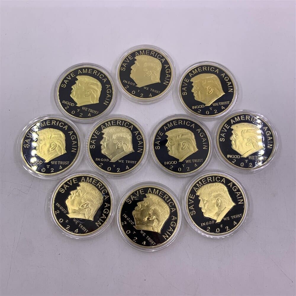 10pcs 2024 President Donald Trump Gold Plated Coin EAGLE Save America Again Coin
