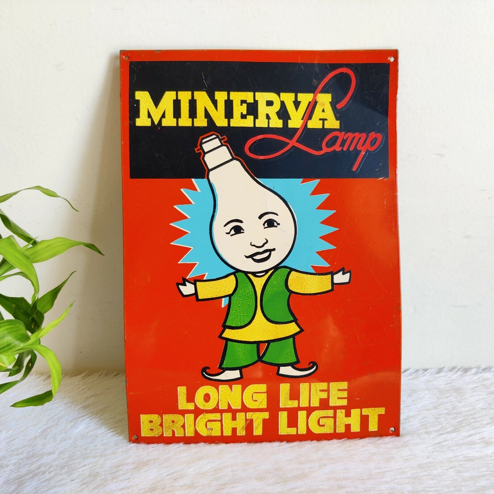 1950Vintage Minerva Lamp Advertising Tin Sign Board Decorative Collectible TS421