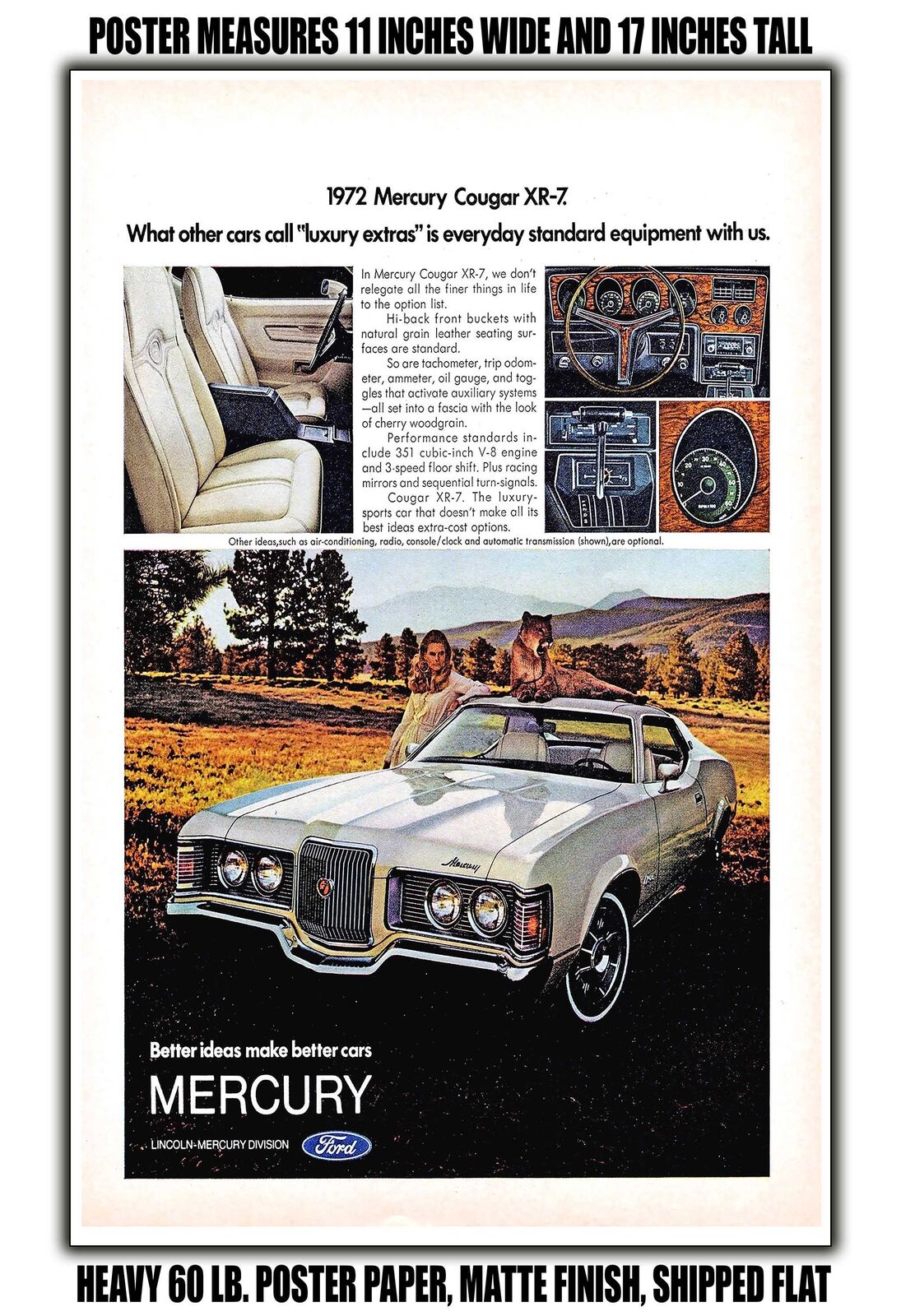11x17 POSTER - 1972 Mercury Cougar XR7
