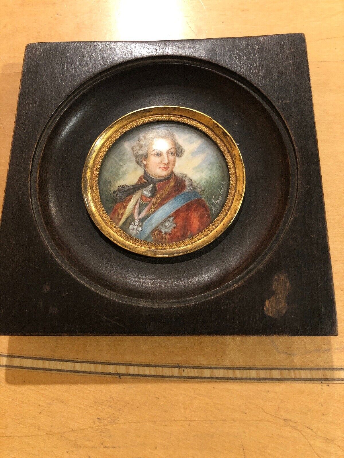 Antique Imperial Russia Portrait Miniature Of Prince Orlov Hand Paint Signed