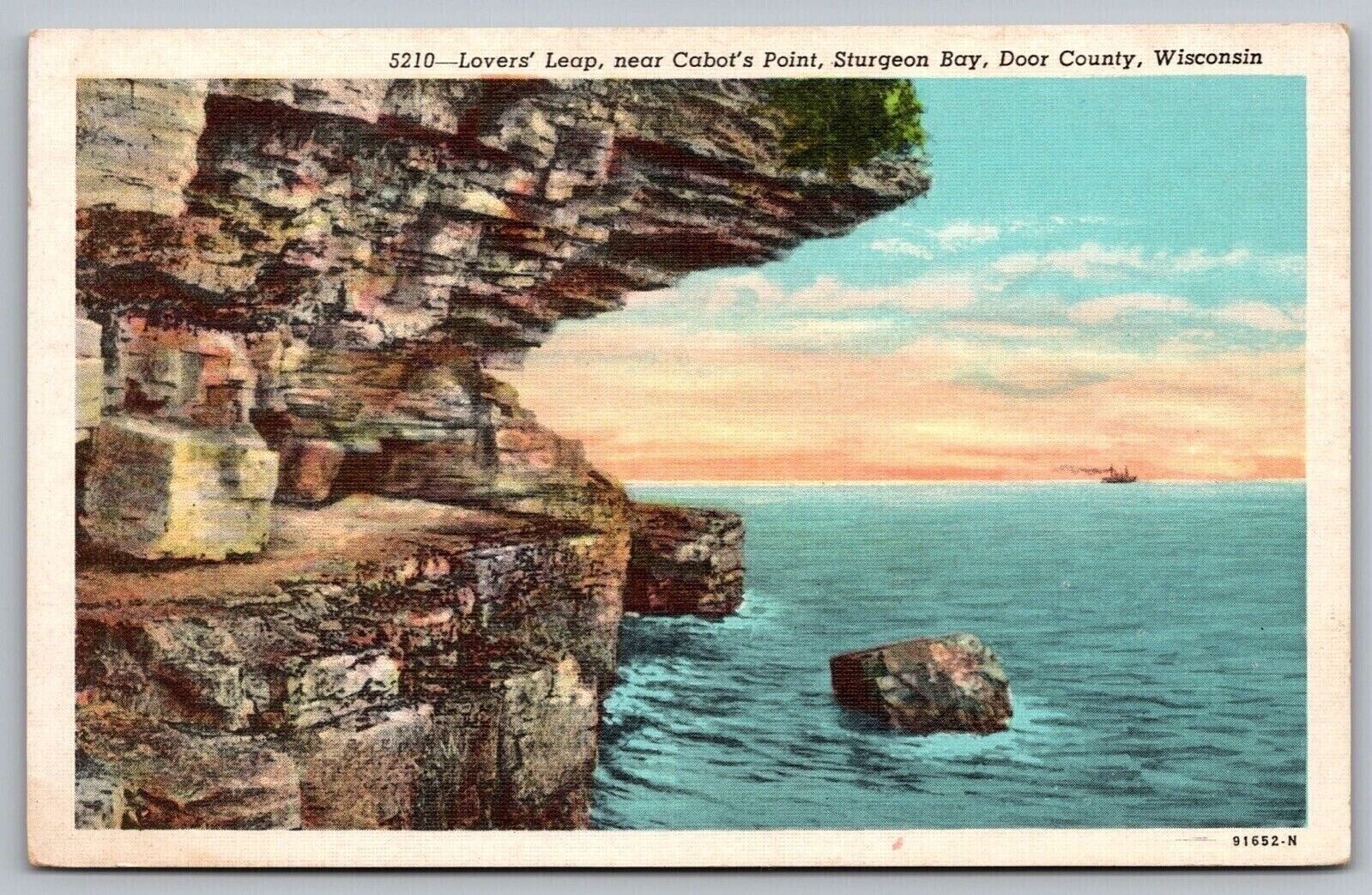 Door County Wisconsin Wi Lovers Leap Near Cabot Point Sturgeon Bay Unp Postcard