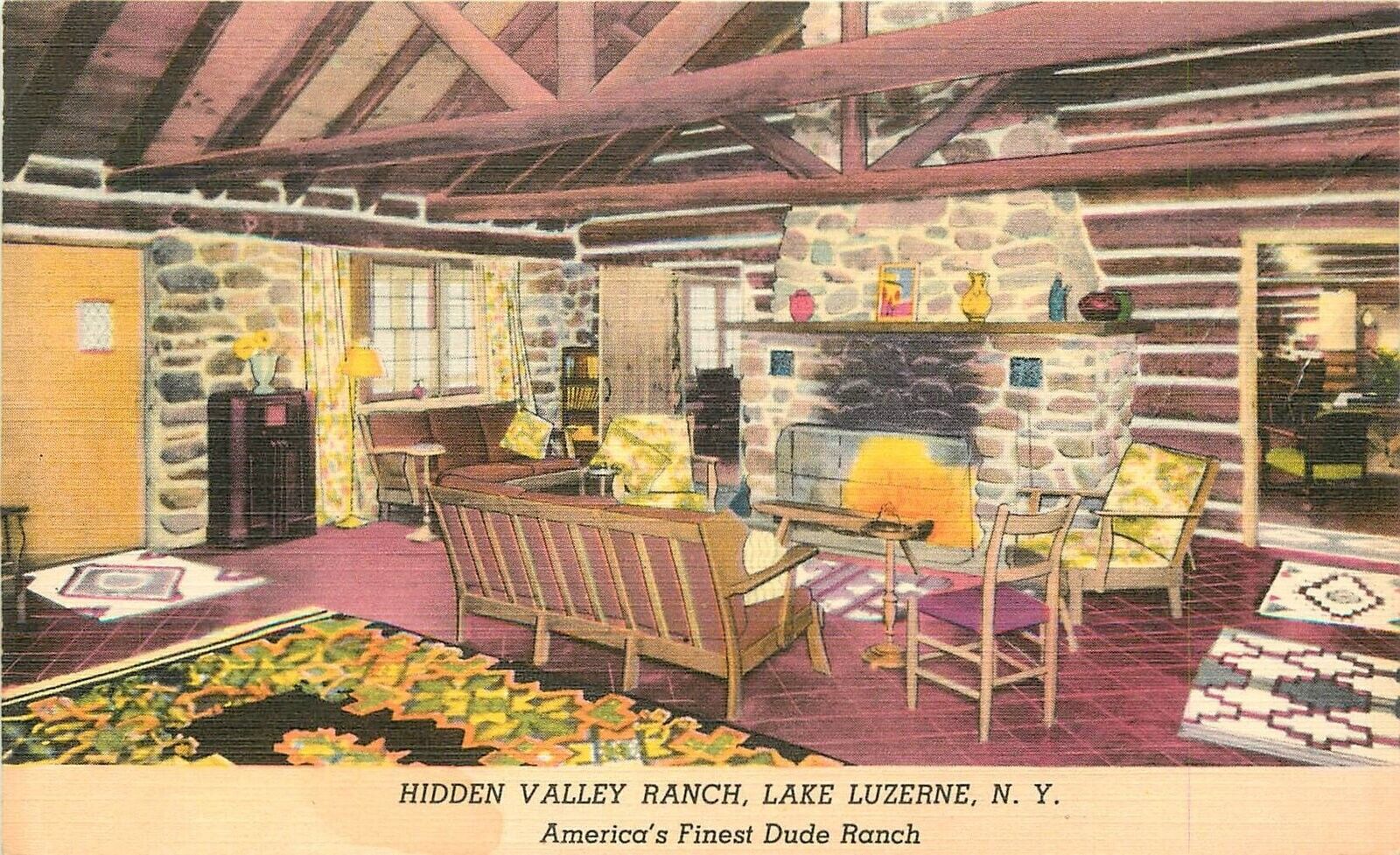 Postcard 1957 New York Luzerne Hidden Valley Ranch occupation linen 23--11196