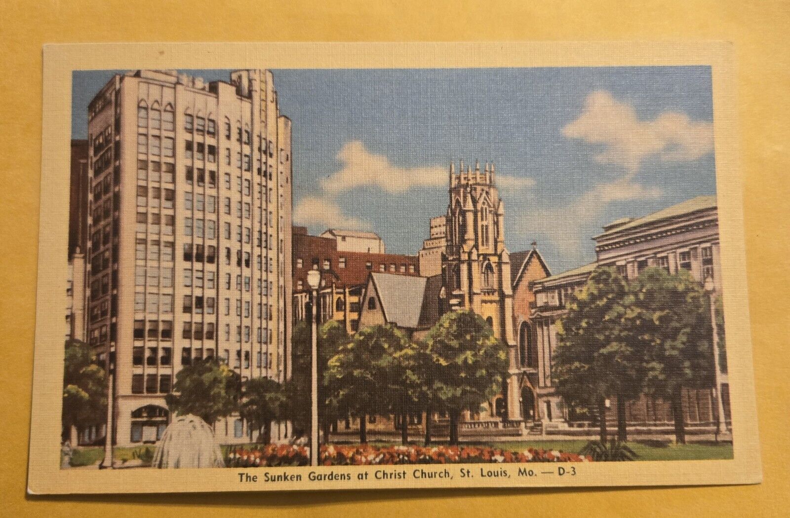 Vintage Linen Christ Church~Sunken Gardens~St. Louis Missouri Postcard J28