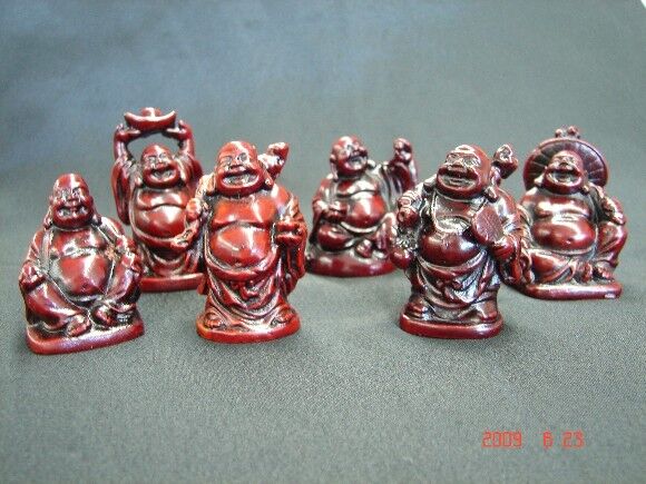 Set of Six Little Small Chinese Happy Money Buddha Statues