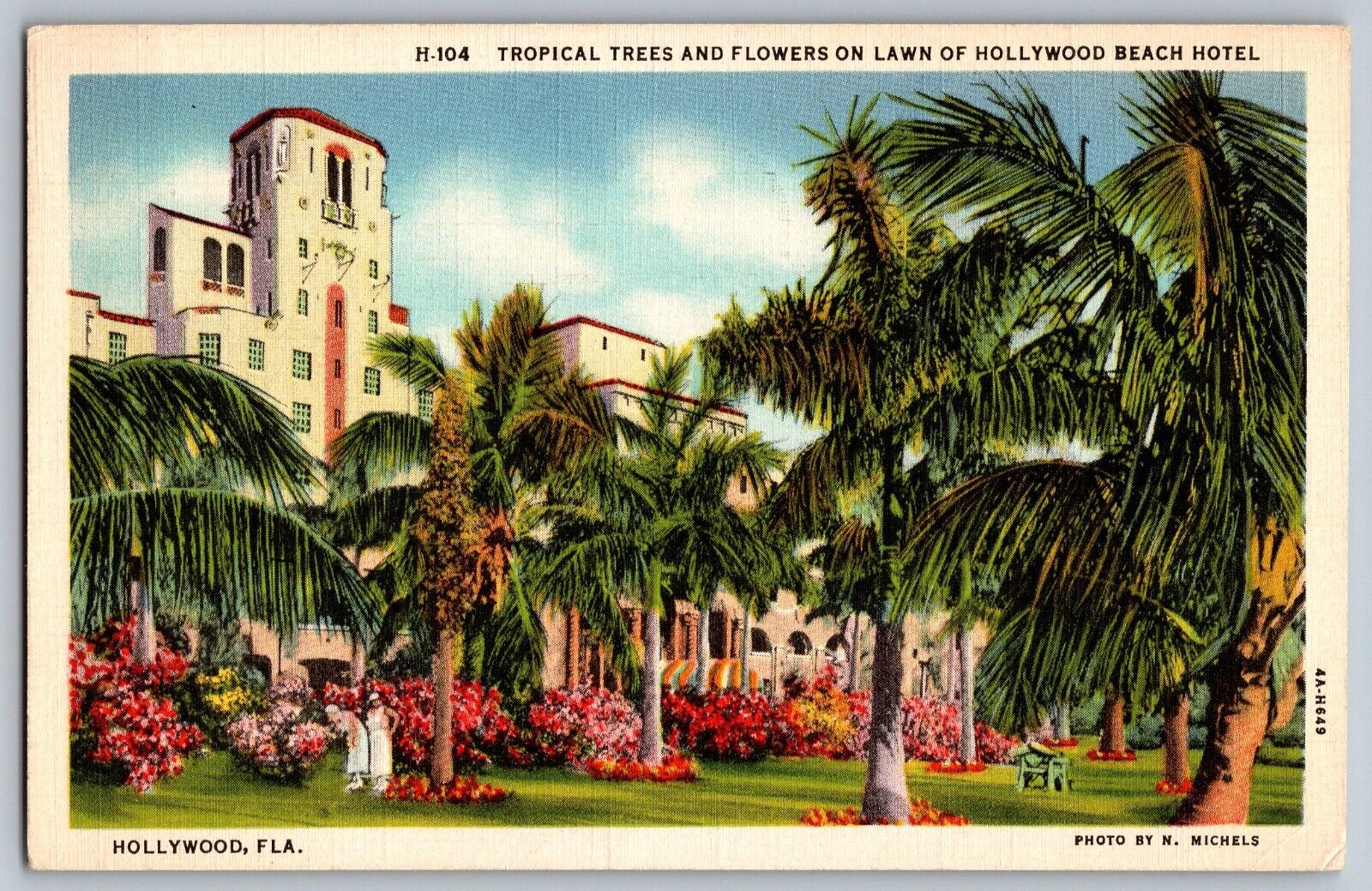 Hollywood, FL - Tropical Trees and  Hollywood Beach Hotel - Vintage Postcard