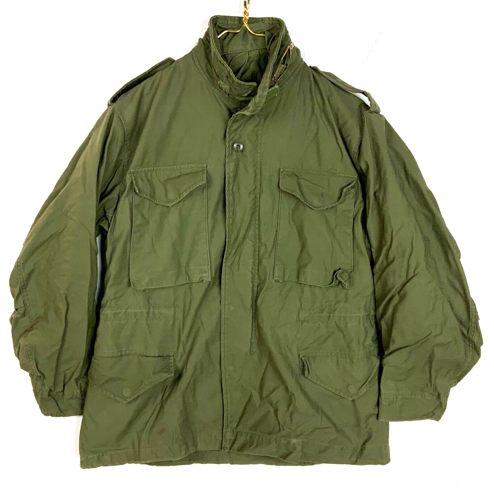 Vintage Military Field Jacket Lined Medium 1975 Full Zip Green Vietnam Era 70s