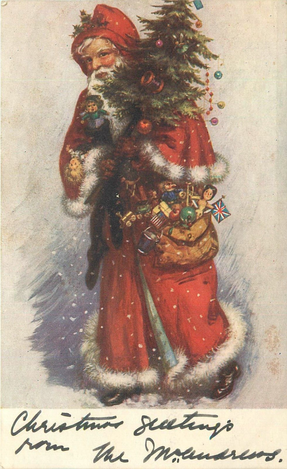 Postcard C-1905 Christmas Santa tree undivided 23-8875
