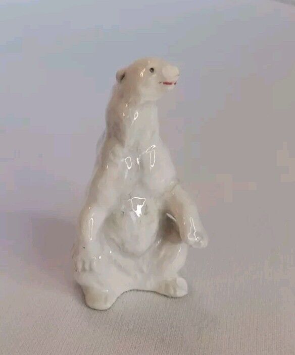 White Ceramic Porcelain Sitting Small Polar Bear Figurine Office Home Decor