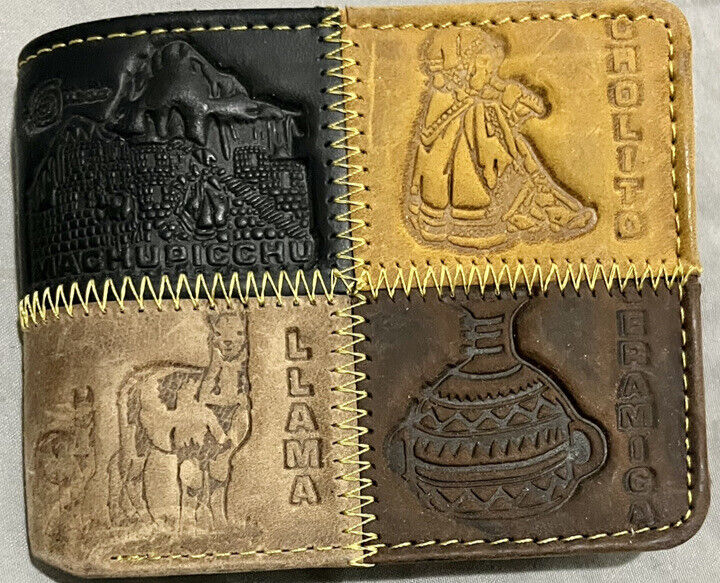 Men’s Peruvian Leather Bifold Wallet Handmade Embossed Machu Picchu Peru