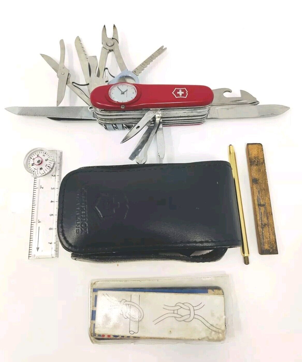 Vintage Victorinox Time Keeper Swiss Army Knife With Sheath, Compass, & Extras