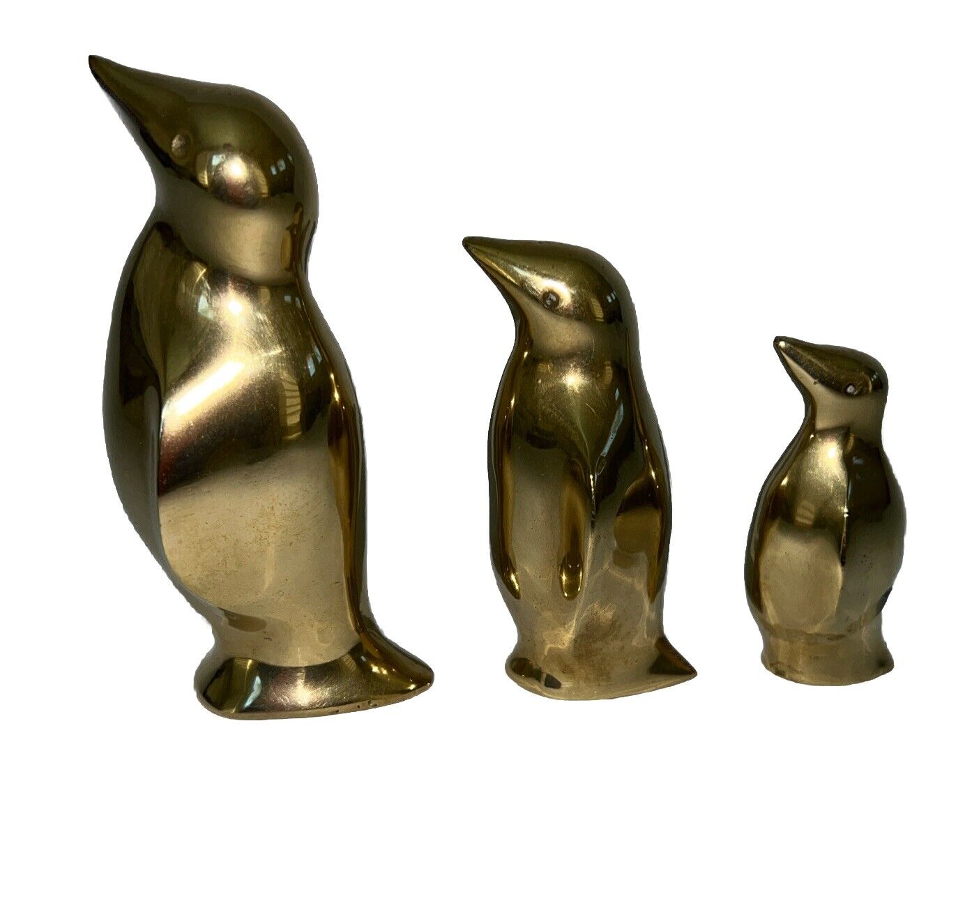 Vintage Brass Penguins Family Of Three (3)