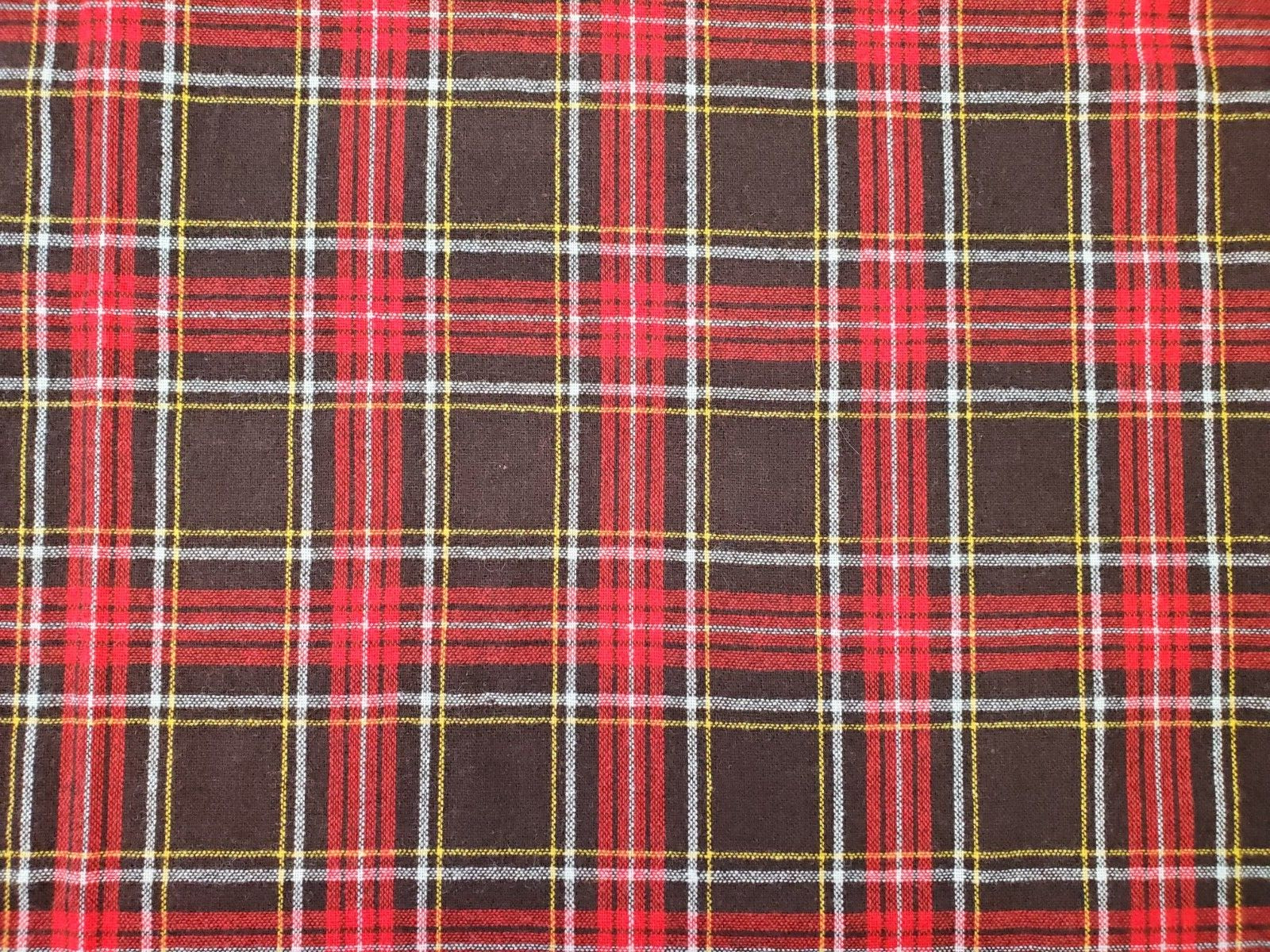 Vintage Plaid Fabric Red Brown Woven 2.5 Yards x 59 Inches