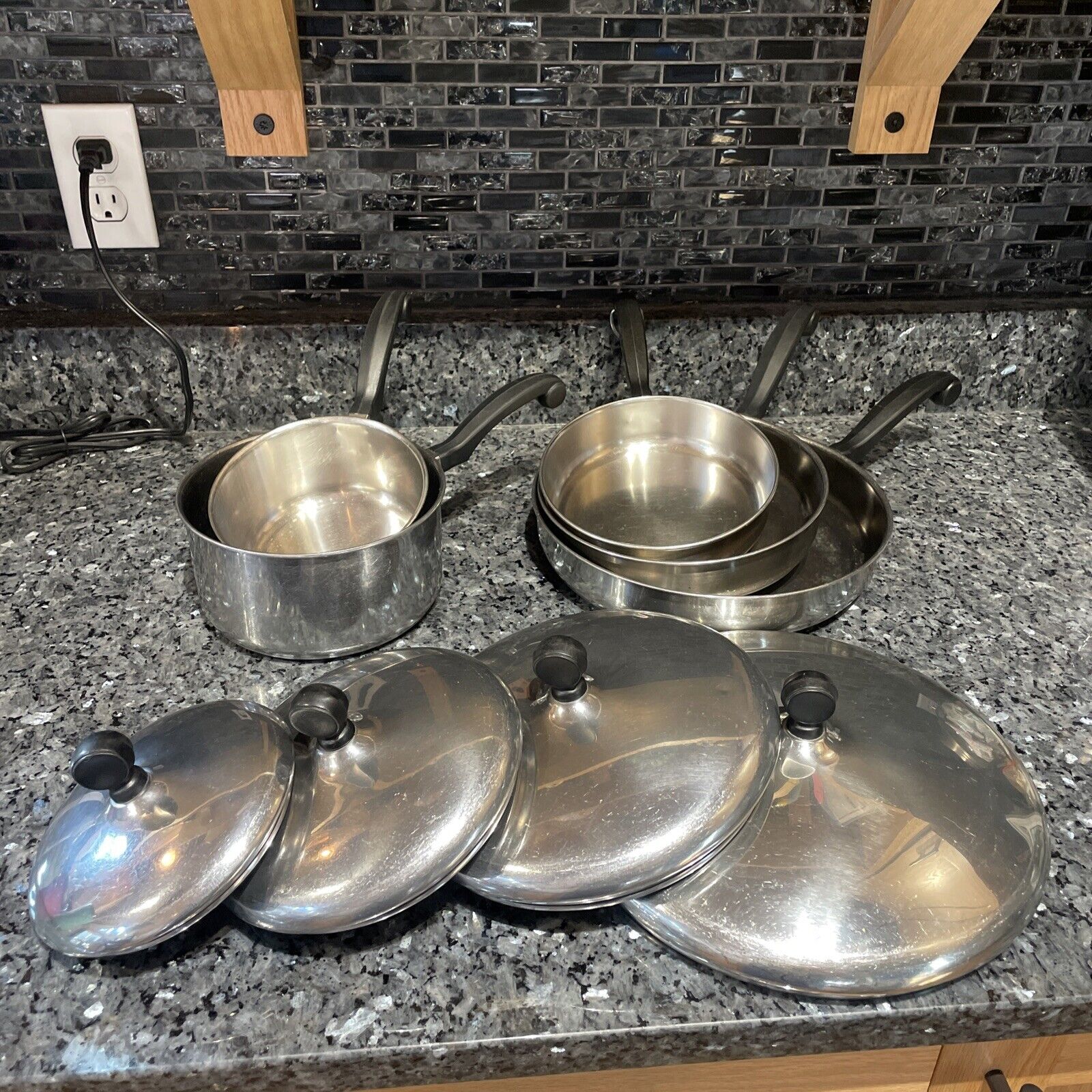 Vintage Farberware Aluminum Clad Stainless Cookware 9 Piece Pans Pots Lids