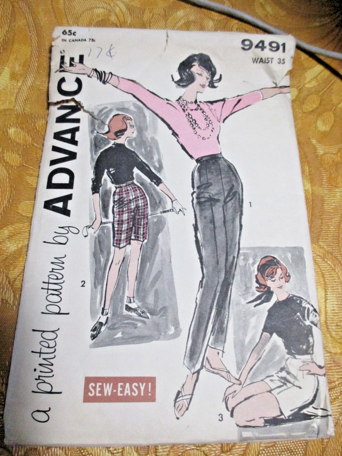 Vintage 60's Advance 9491 Sewing Pattern | Womens Pants Pattern | Cut Waist 35