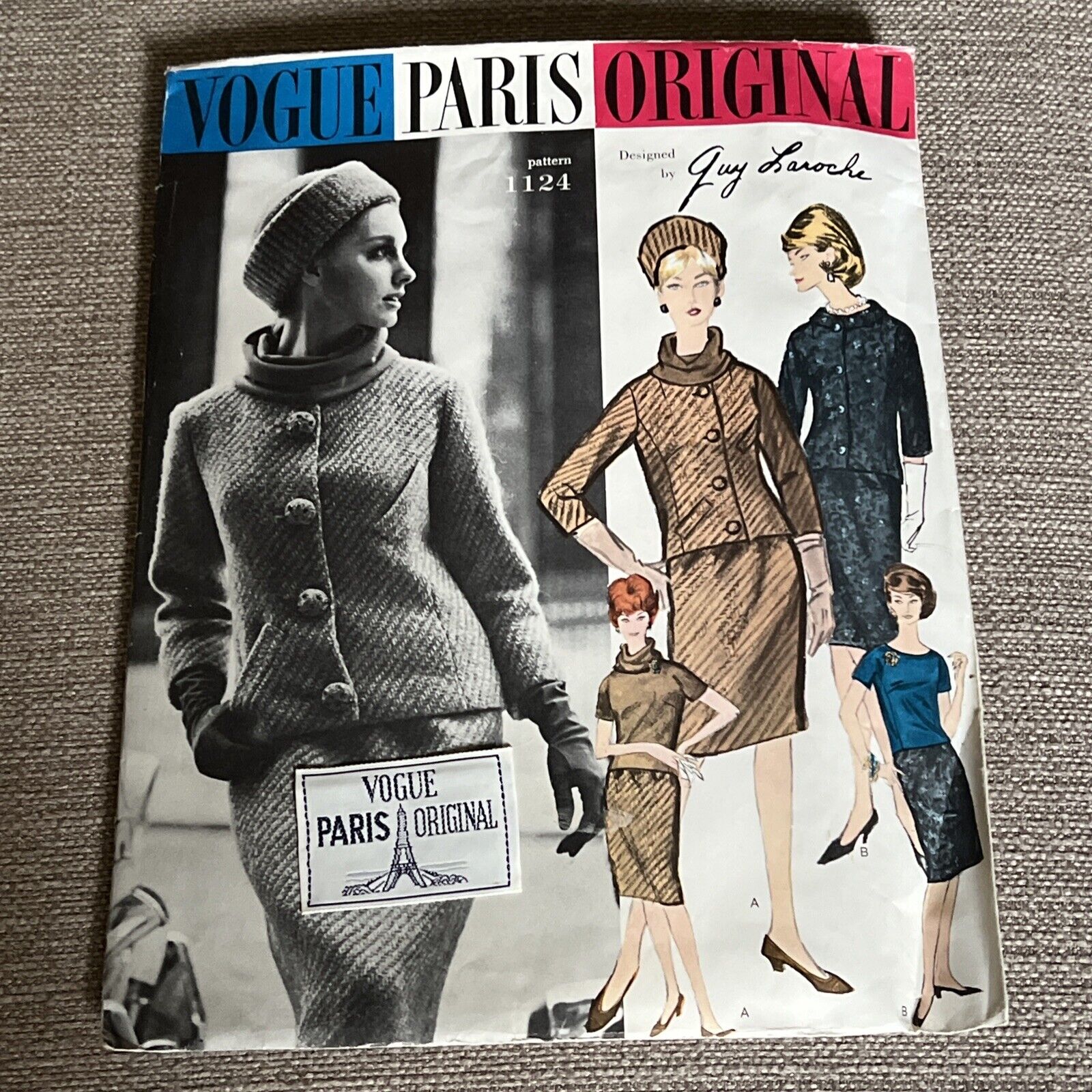 60s VOGUE PARIS ORIGINAL Sewing Pattern LAROCHE 1124 UNCUT Suit Blouse Sz 14=6/8