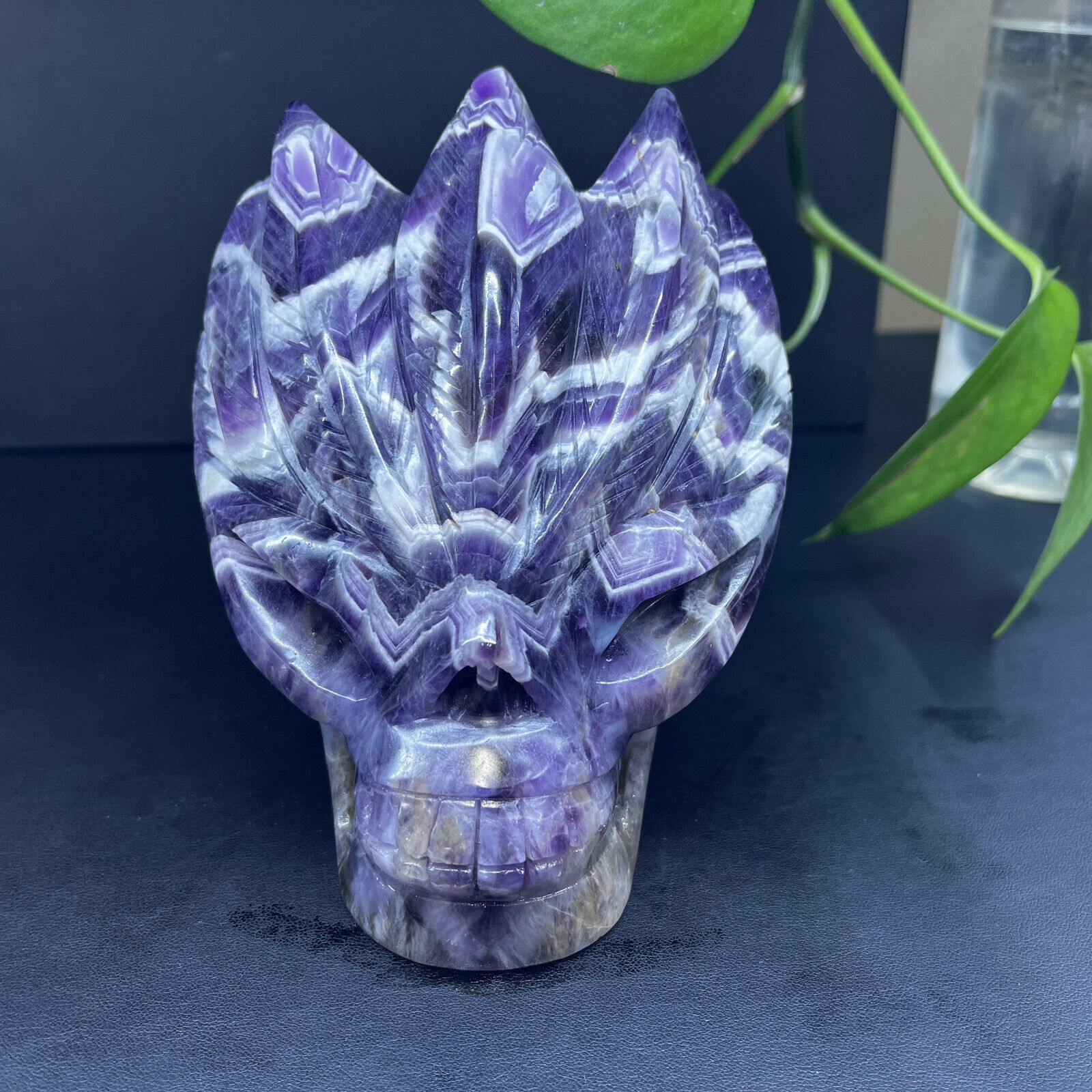 3.61LB Natural dream amethyst Quartz Carved Crystal Skull Reiki Gem gift Decor
