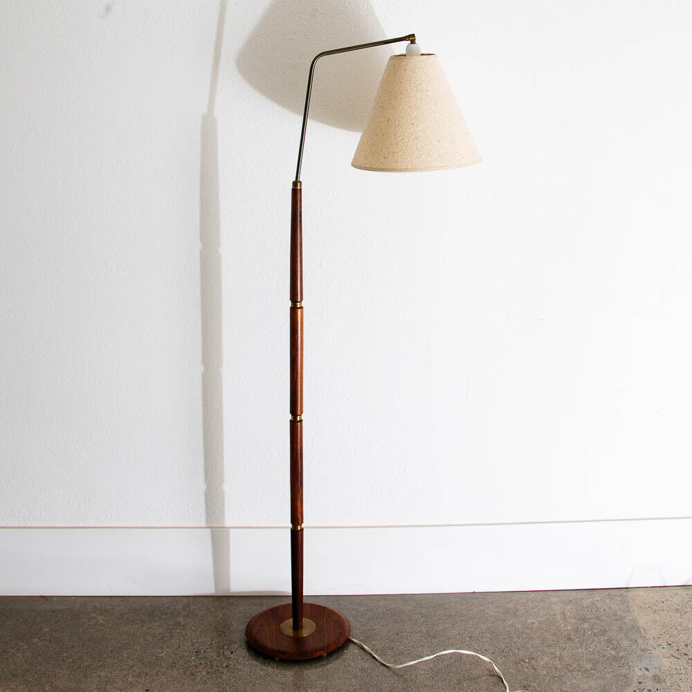 Mid Century Modern Danish Rosewood Floor Lamp with adjustable Head and Shade MCM