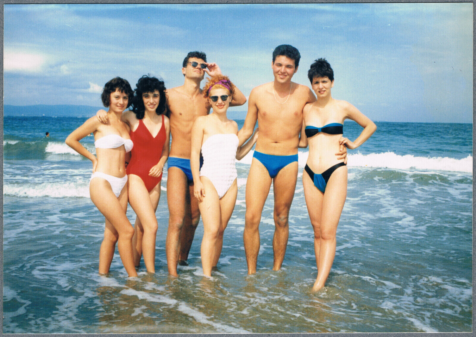 1980s Shirtless Guys Trunks Bulge Beefcake Men Pretty Girls In Bikini Vtg Photo