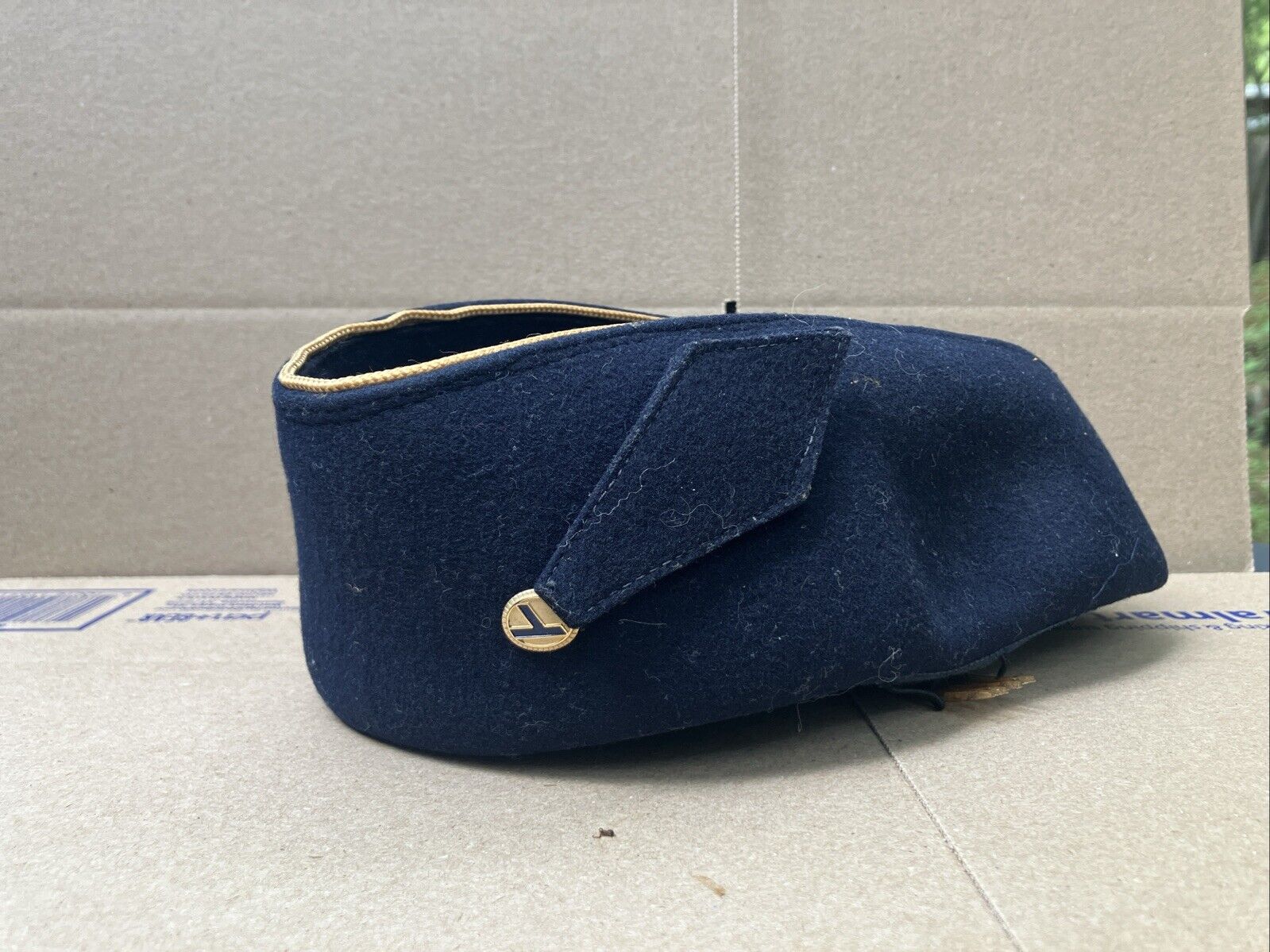Vintage Eastern Airlines Flight Attendant Hat Cap Wool Frank Olive Medium