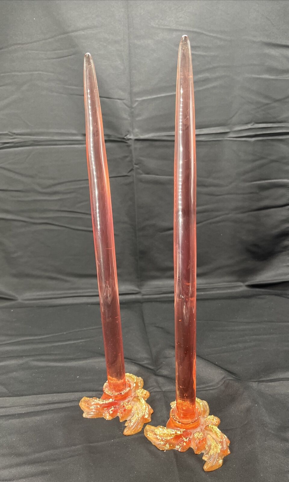 Vintage Lucite Candles Resin Peach Candlesticks MCM 12