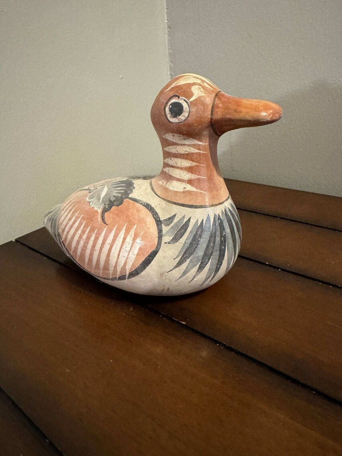 Vintage Tonala Pottery Mexican Folk Art Hand Painted Bird Duck 10”