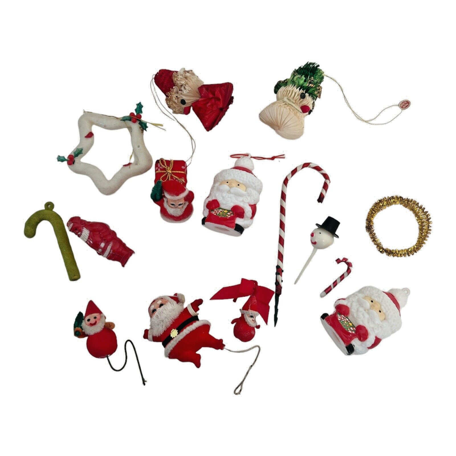 Vtg Santa Claus Candy Cane Christmas Ornaments Pipe Cleaner Chenille Flocked Lot