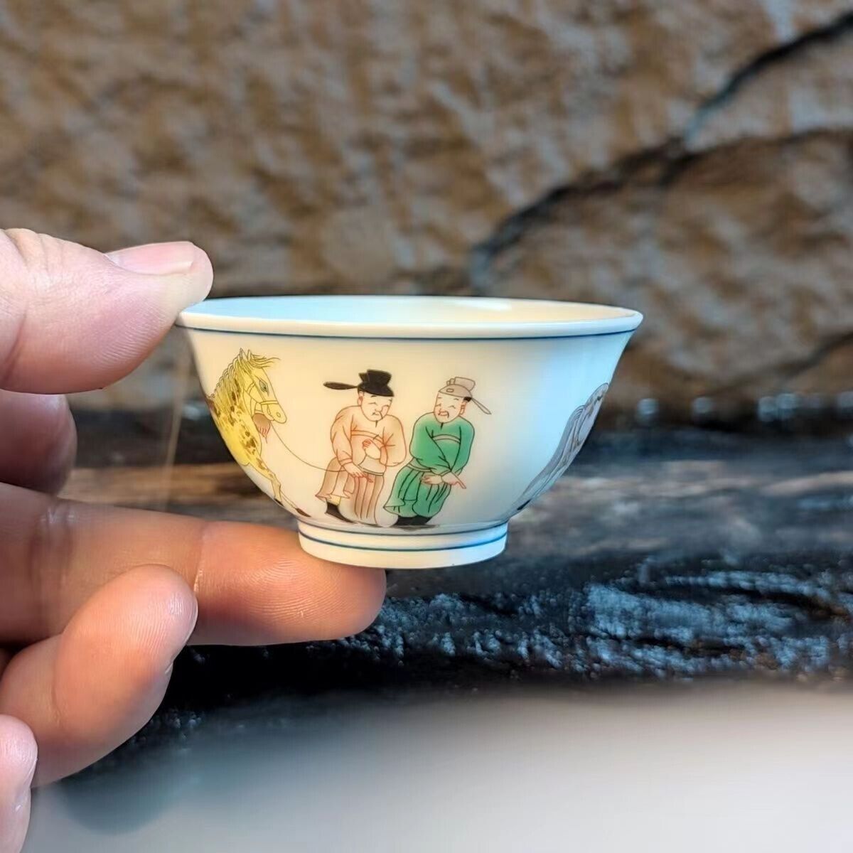 vintage chinese jingdezhen doucai  tea cup: scholar 2