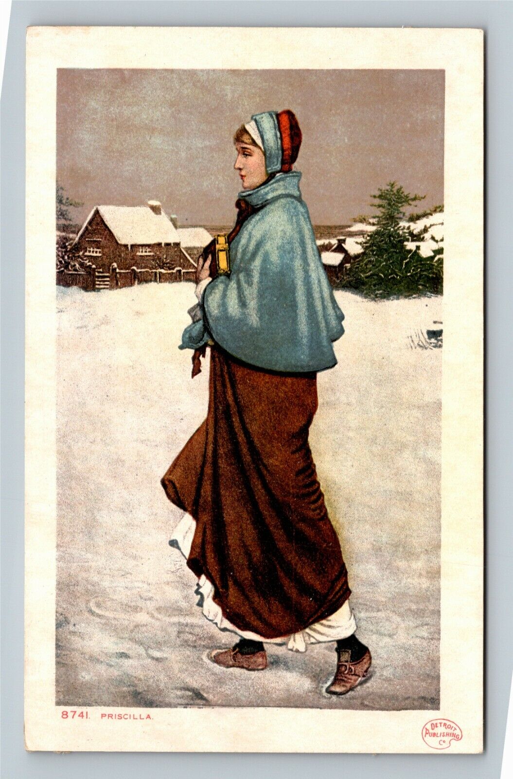 Priscilla, Girl Walking Through Snow, Vintage Postcard