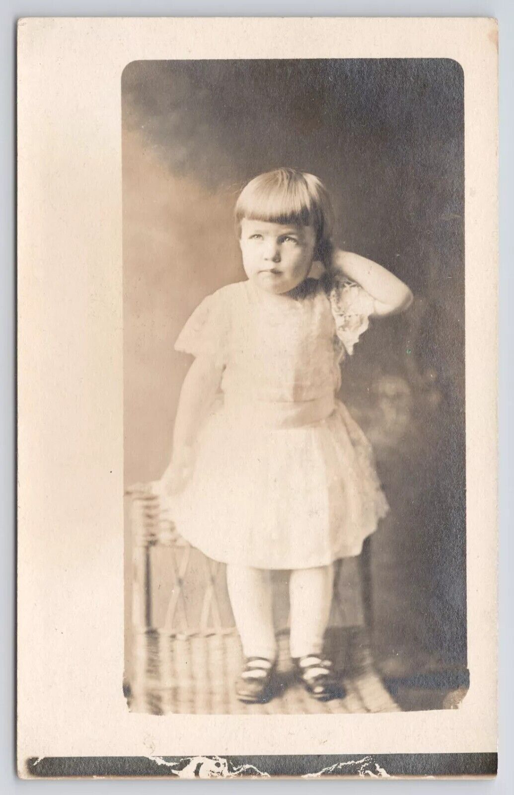 RPPC Child With Short Hair Dress and Sandals c1910 Real Photo Postcard