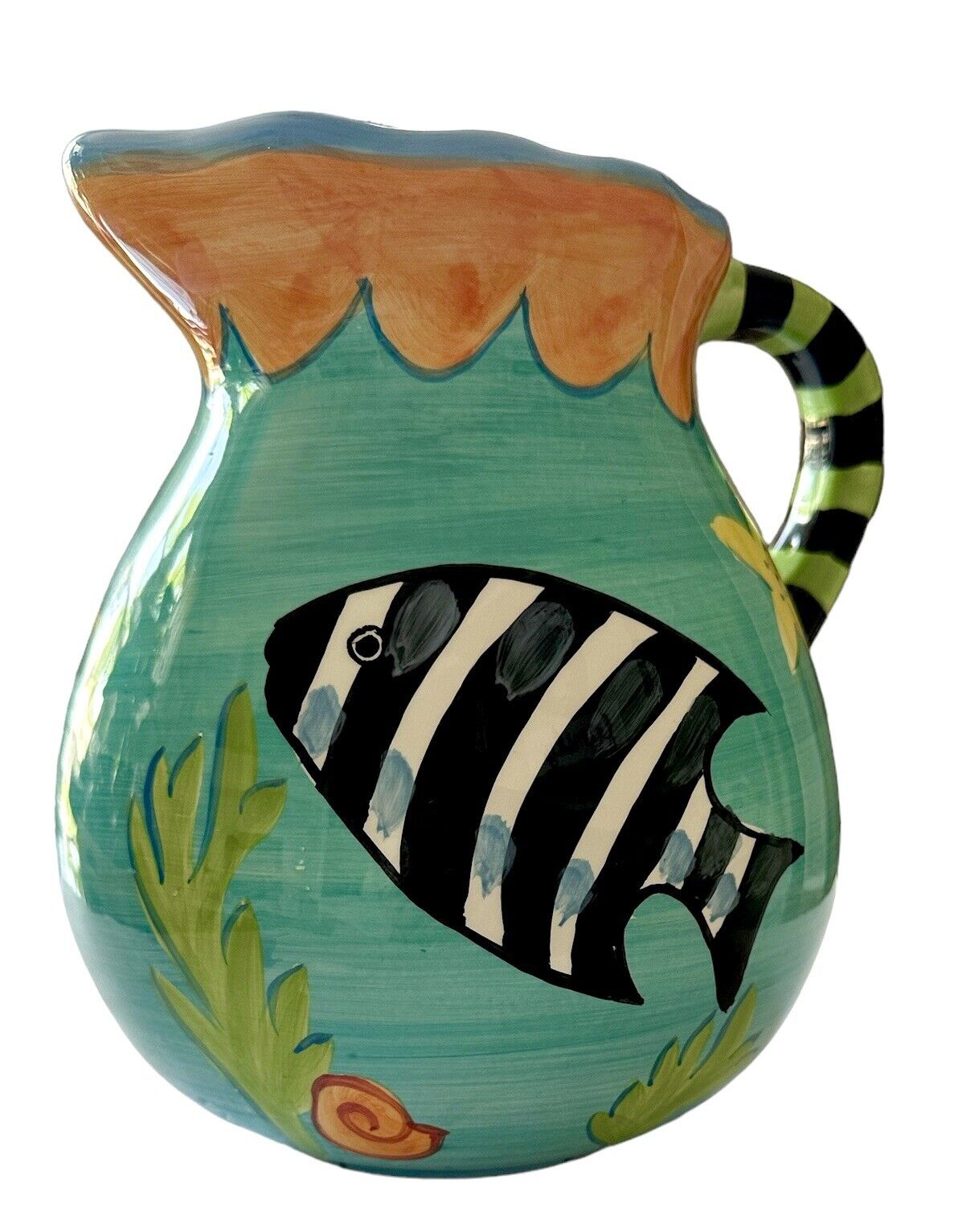 Hausenware Ceramic handpainted Pitcher Colorful Tropical Ocean Beach Scene
