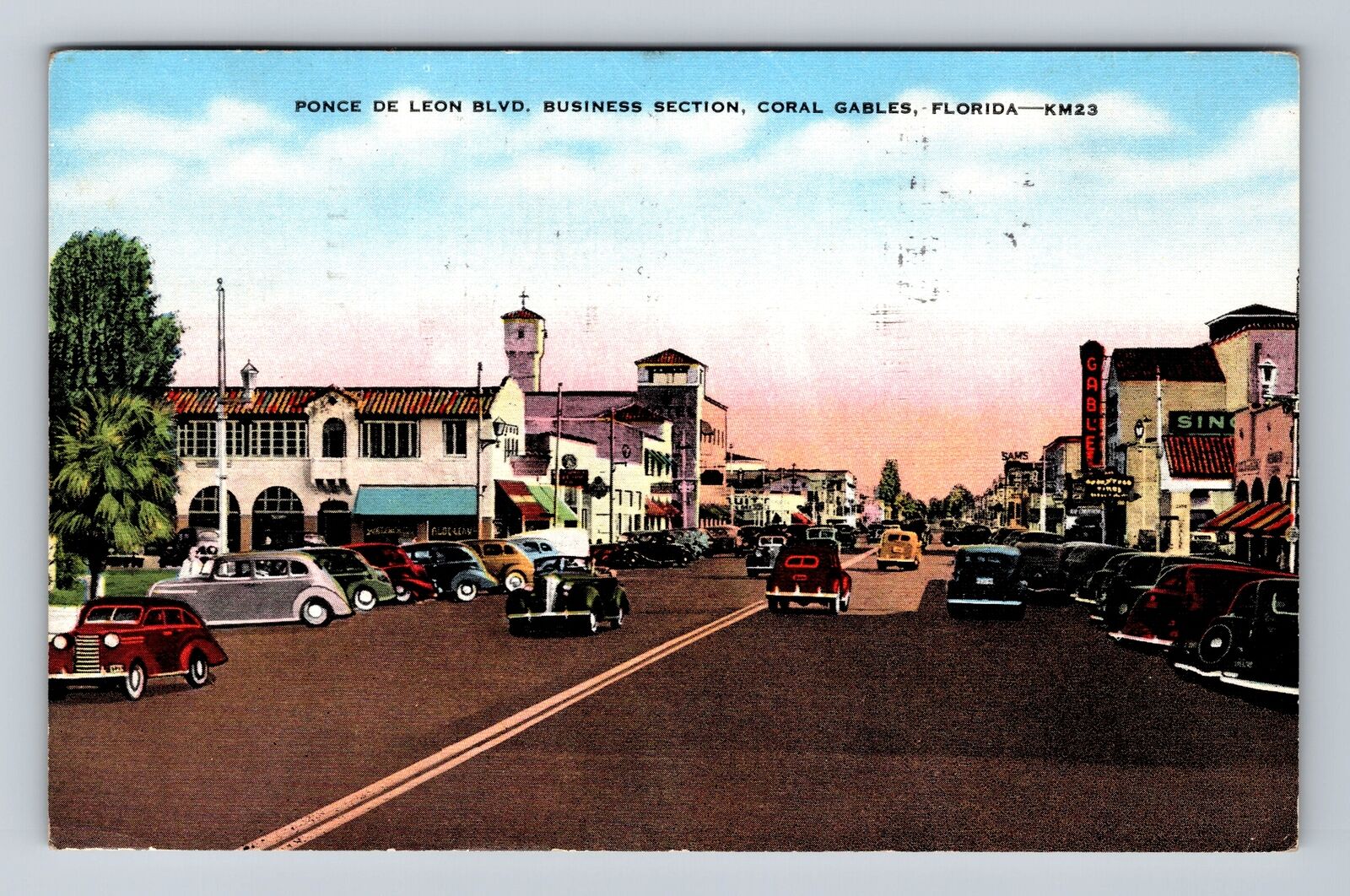 Coral Gables FL-Florida, Business Area Ponce De Leon Blvd Vintage c1943 Postcard