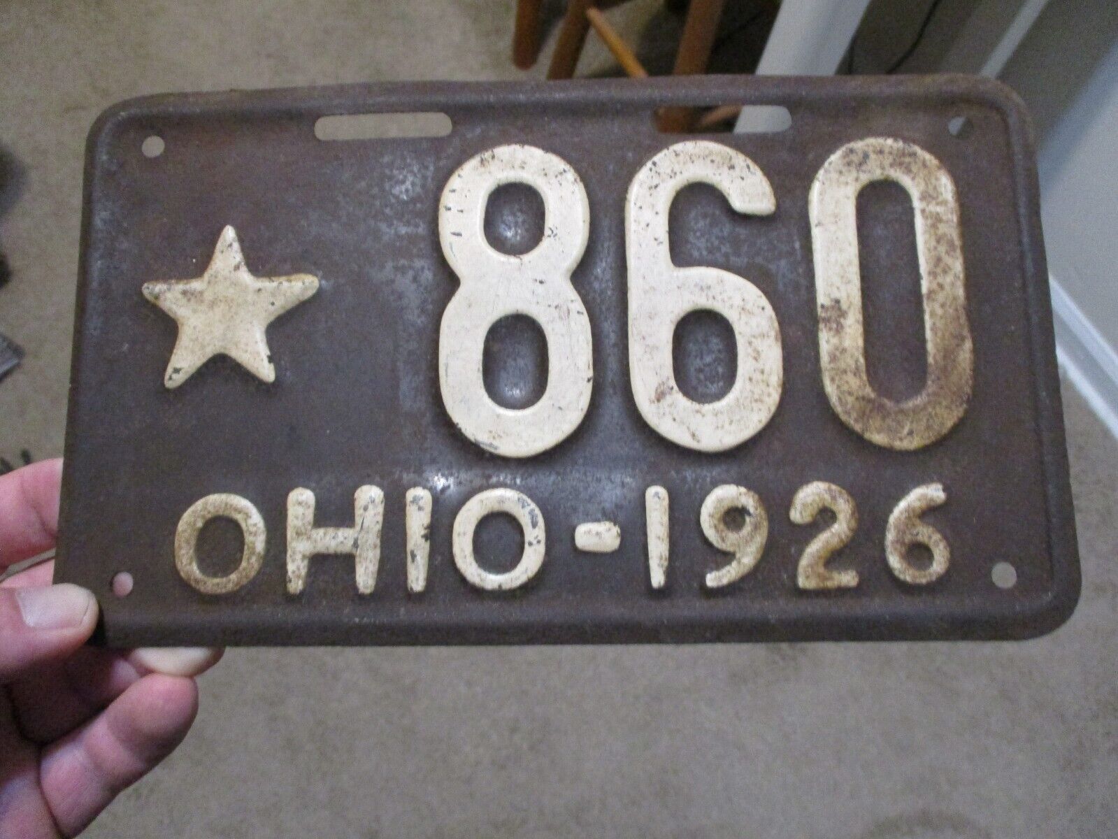 1926 OHIO STAR LOW # 860 LICENSE PLATE