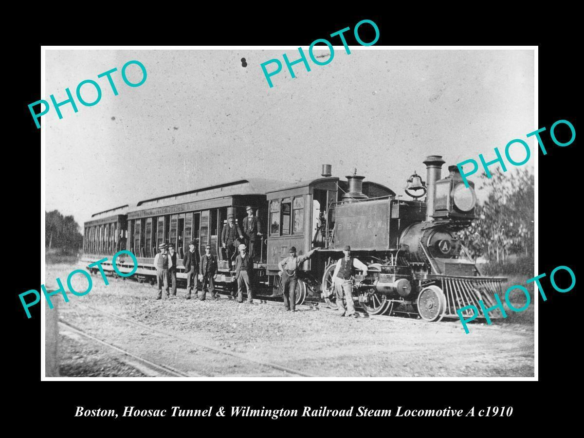 OLD 8x6 HISTORIC PHOTO OF BOSTON HOOSAC & WILMINGTON RAILROAD STEAM TRAIN 1910