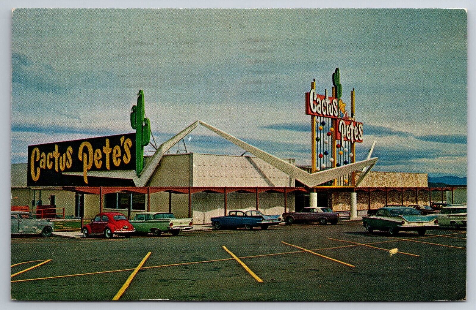 Vintage Postcard NV Jackpot Cactus Pete\'s Bar Casino 50s Cars c1963 ~13396