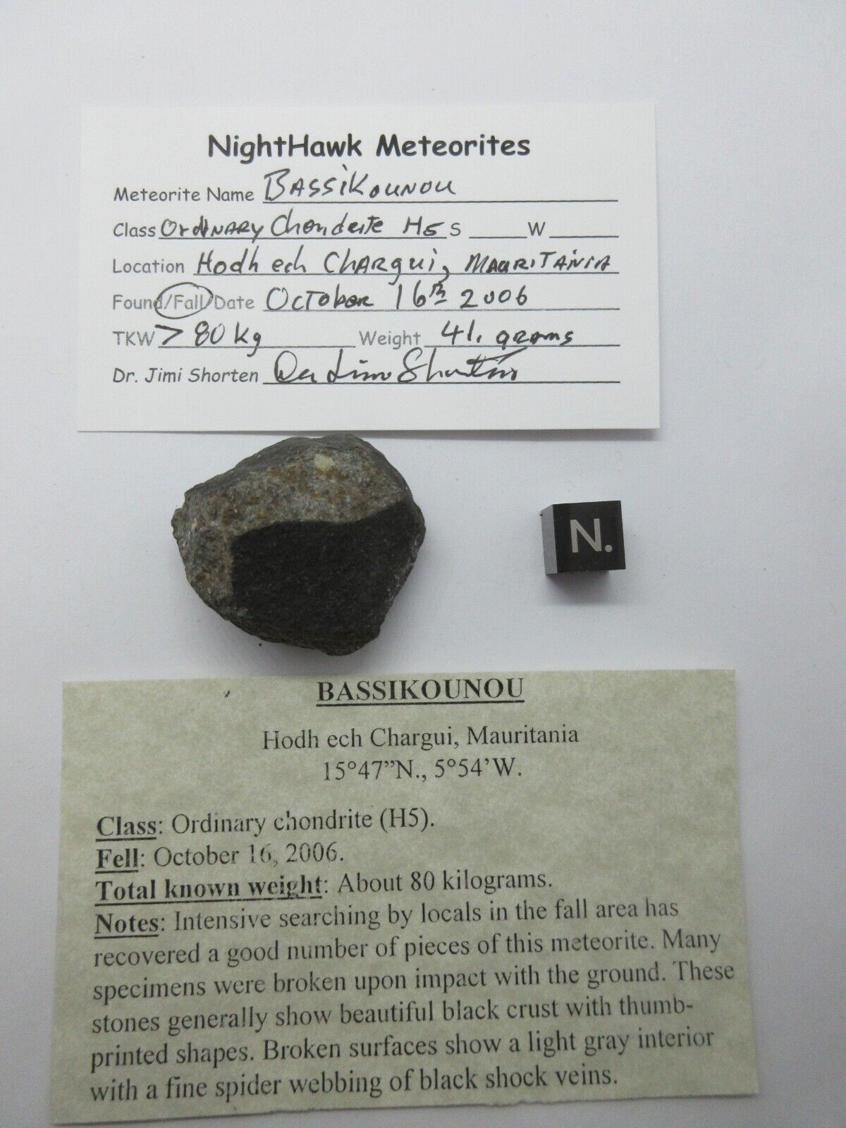 Bassikounou H5, S2, W0, Meteorite, 41. grams, part with 45% crust