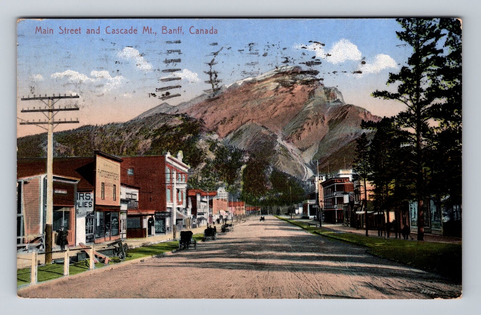 Banff AB-Alberta Canada Main Street, Cascade Mt, Antique, Vintage c1914 Postcard
